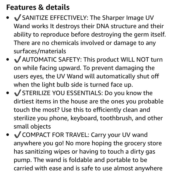 NIB - SHARPER IMAGE UV SANITIZING PORTABLE WAND - Picture 10 of 11